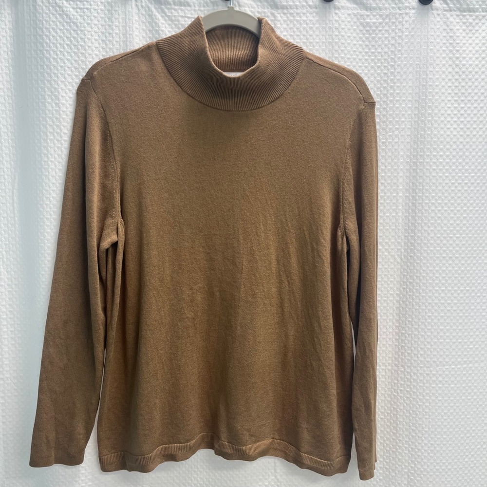 J. Jill Camel Brown Silk Cotton Blend Mock Neck Sweater Petite L Classic